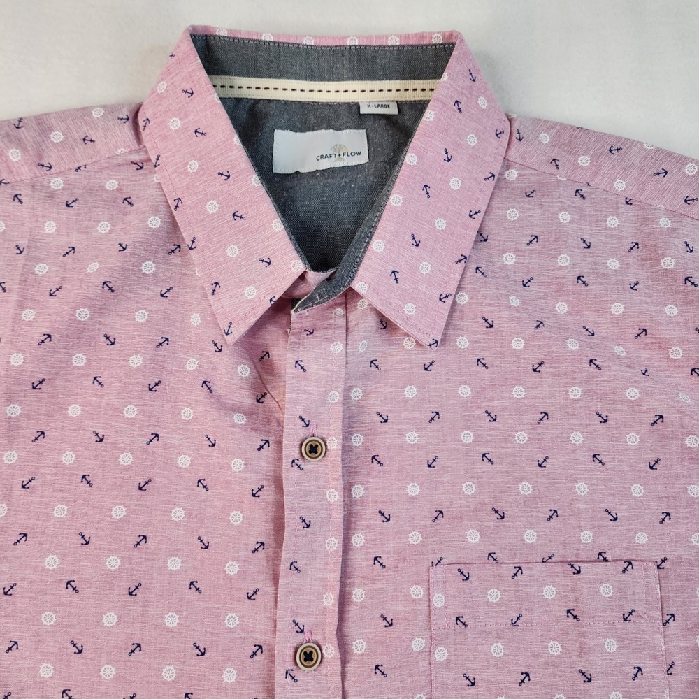 Craft + Flow Button Down Shirt Mens XL Pink Nautical Anchor Print CD3236 New